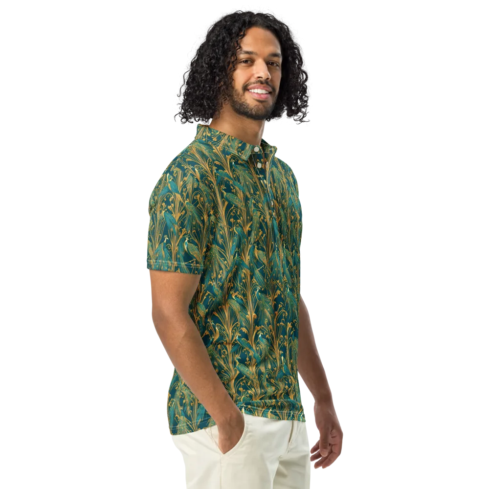 Gilded Peacock on Men's Slim Fit Polo Shirt — Right Front