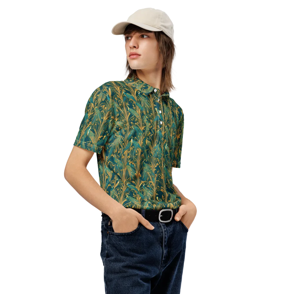 Gilded Peacock on Men's Slim Fit Polo Shirt — Right Front
