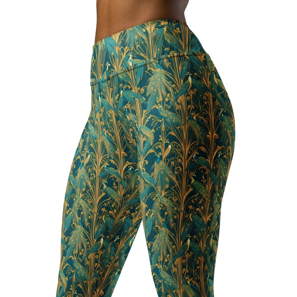 Gilded Peacock on Yoga Leggings — Left Front