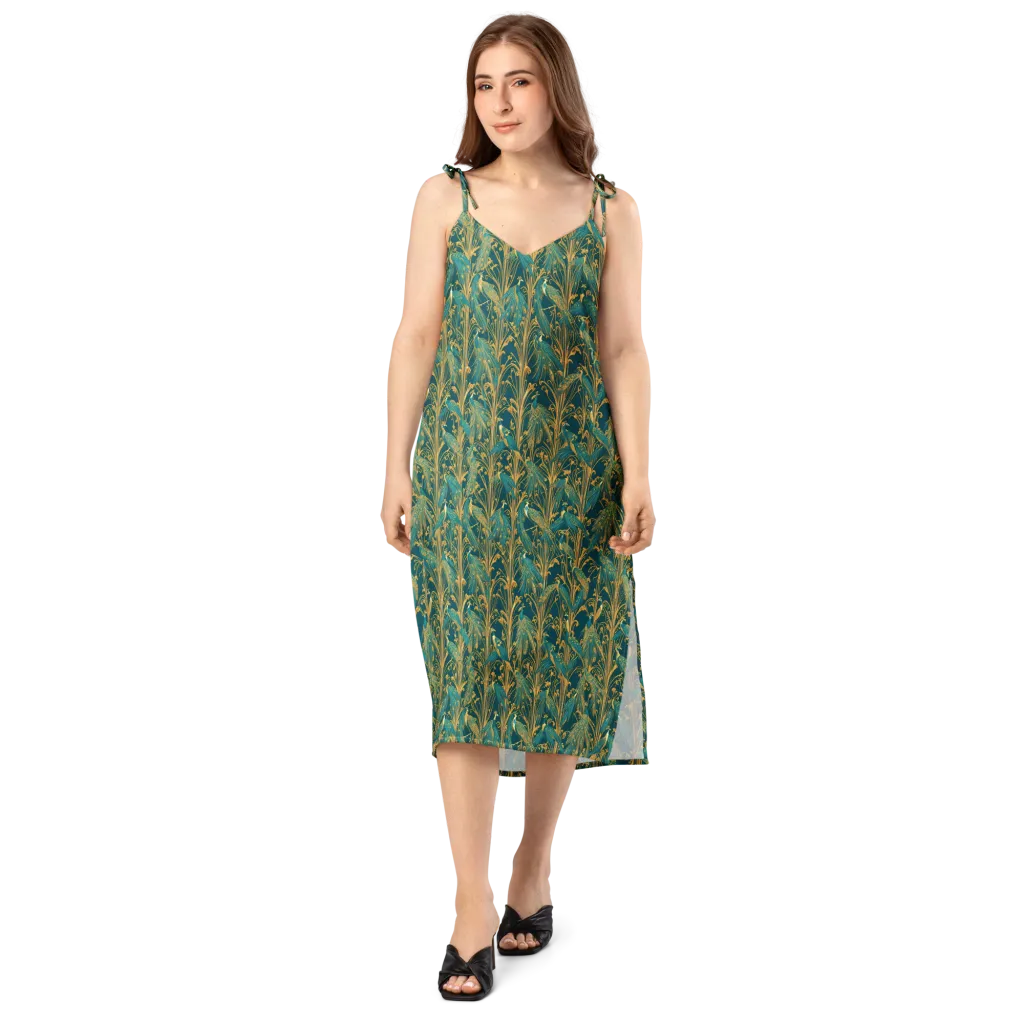 Gilded Peacock on Slip Dress — Front