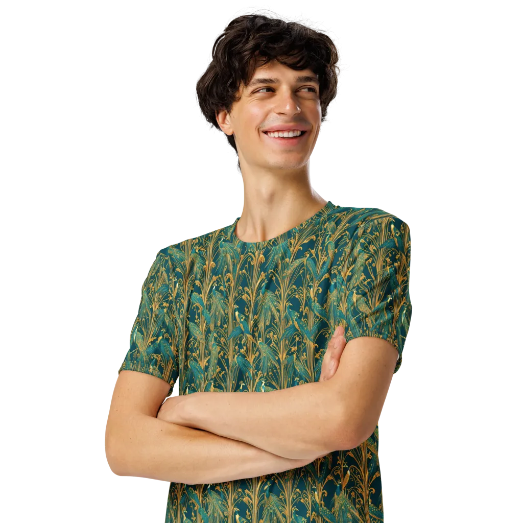 Gilded Peacock on Men's Crew Neck T-Shirt — Left Front