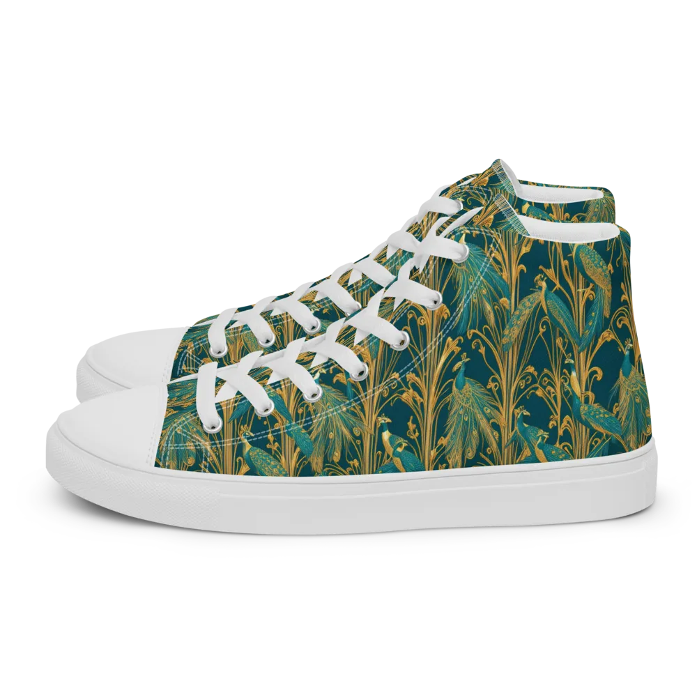 Gilded Peacock on Men's High Top Canvas Shoes — Left