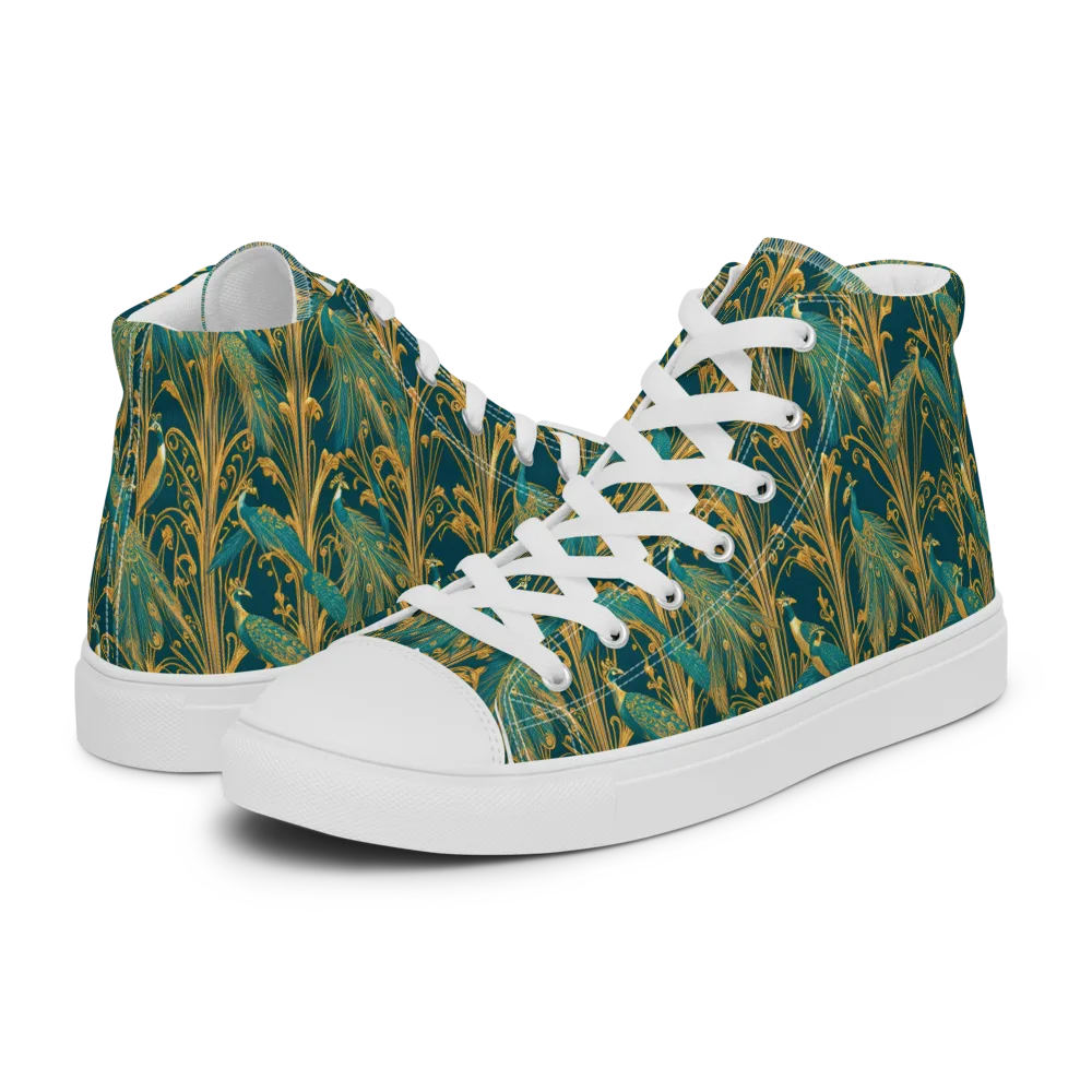 Gilded Peacock on Men's High Top Canvas Shoes — Left