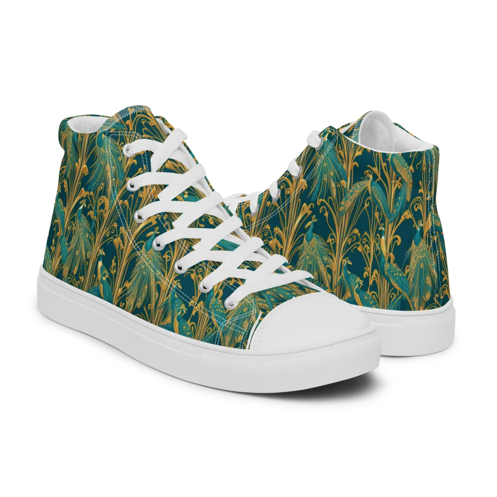 Gilded Peacock on Men's High Top Canvas Shoes — Right