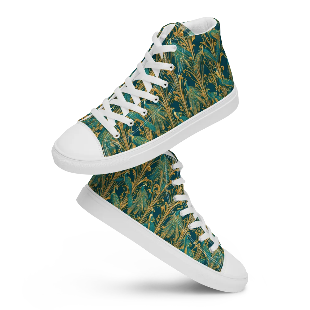 Gilded Peacock on Men's High Top Canvas Shoes — Front