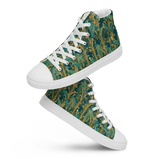 Gilded Peacock on a Men's High Top Canvas Shoes