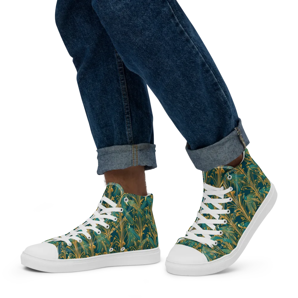 Gilded Peacock on Men's High Top Canvas Shoes — Left
