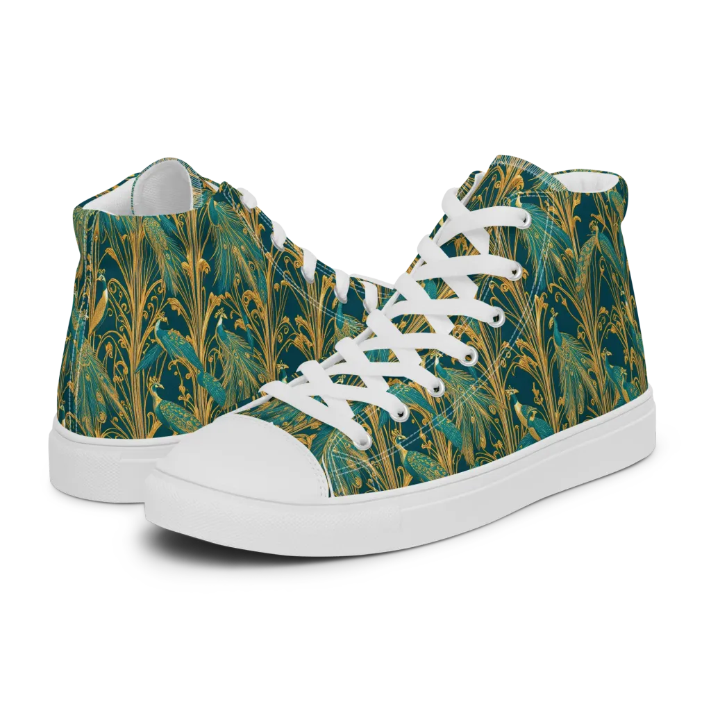 Gilded Peacock on Women's High Top Canvas Shoes — Left