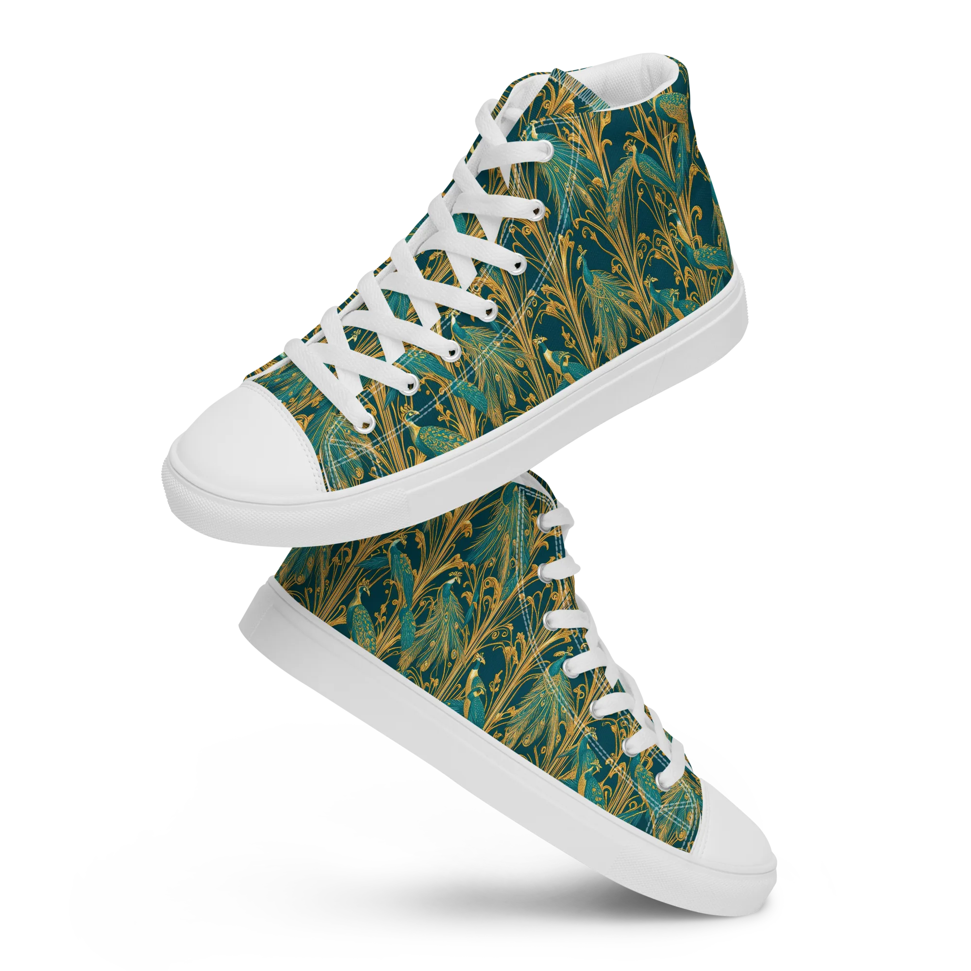 Gilded Peacock on Women's High Top Canvas Shoes — Front
