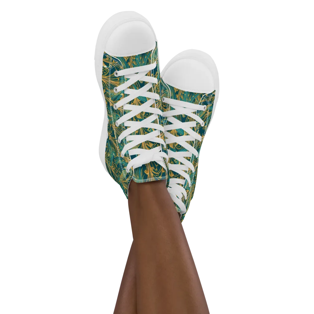 Gilded Peacock on Women's High Top Canvas Shoes — Front
