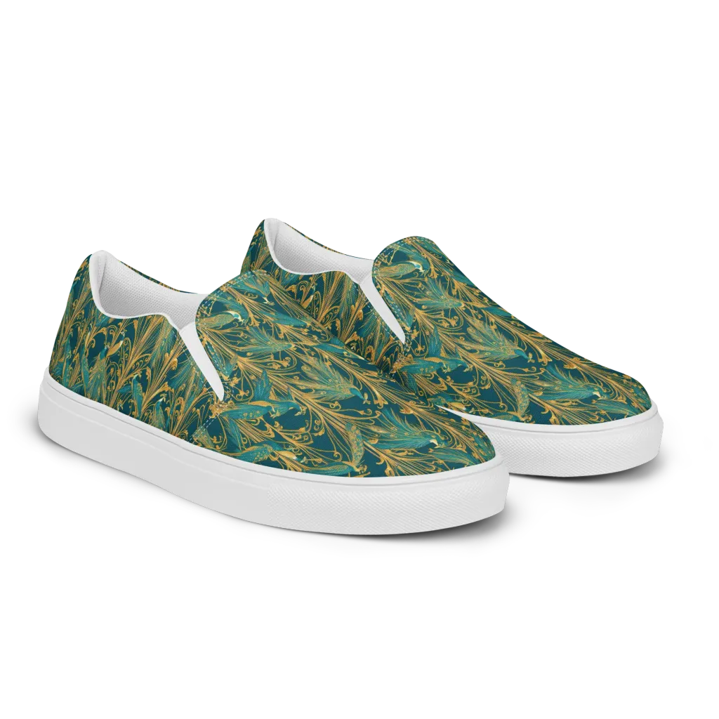 Gilded Peacock on Men's Slip-On Canvas Shoes — Right Front