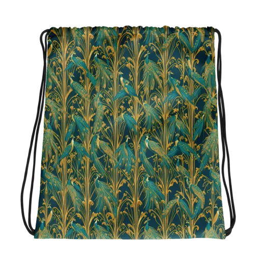 Gilded Peacock on a Drawstring Bag