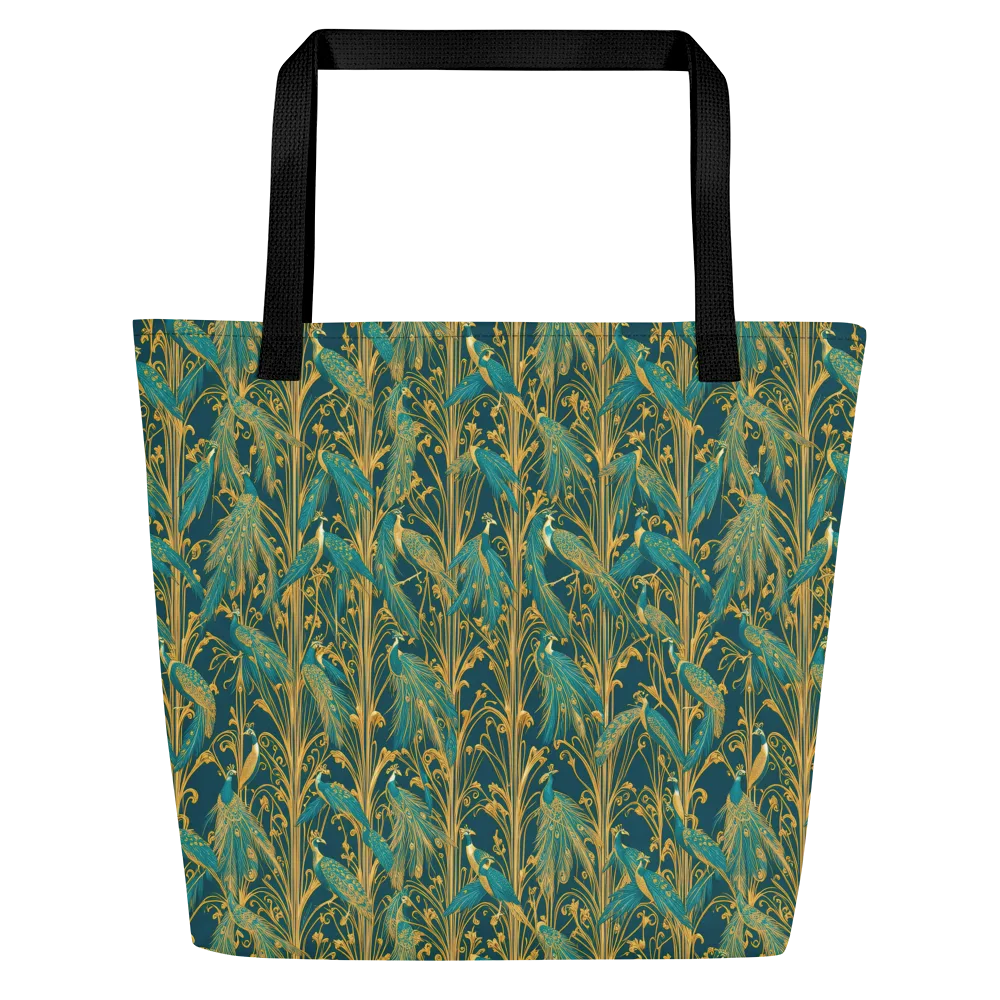 Gilded Peacock on Large Tote Bag W/ Pocket — Front