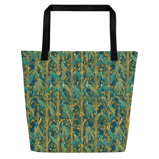 Gilded Peacock on a Large Tote Bag W/ Pocket