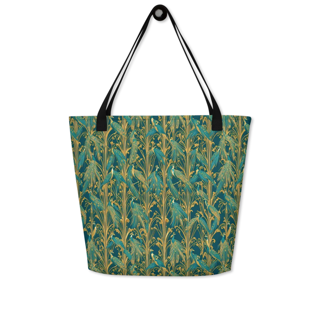 Gilded Peacock on Large Tote Bag W/ Pocket — Front