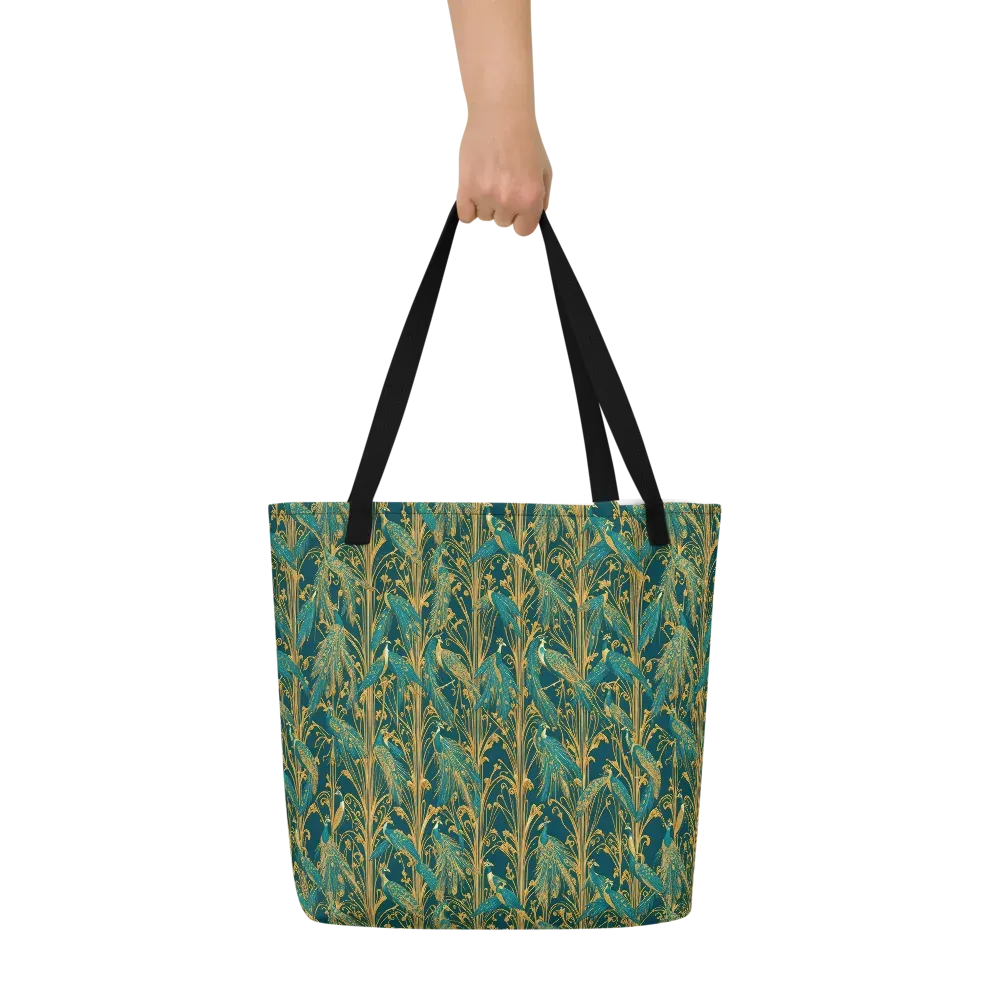 Gilded Peacock on Large Tote Bag W/ Pocket — Front