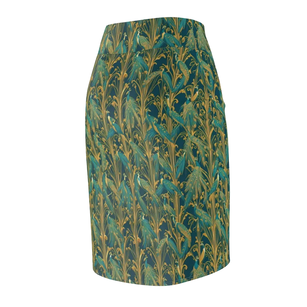 Gilded Peacock on Pencil Skirt — Back Side