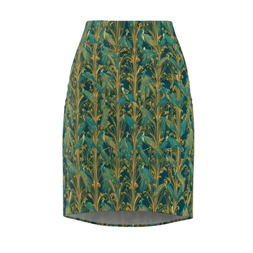 Gilded Peacock on a Pencil Skirt