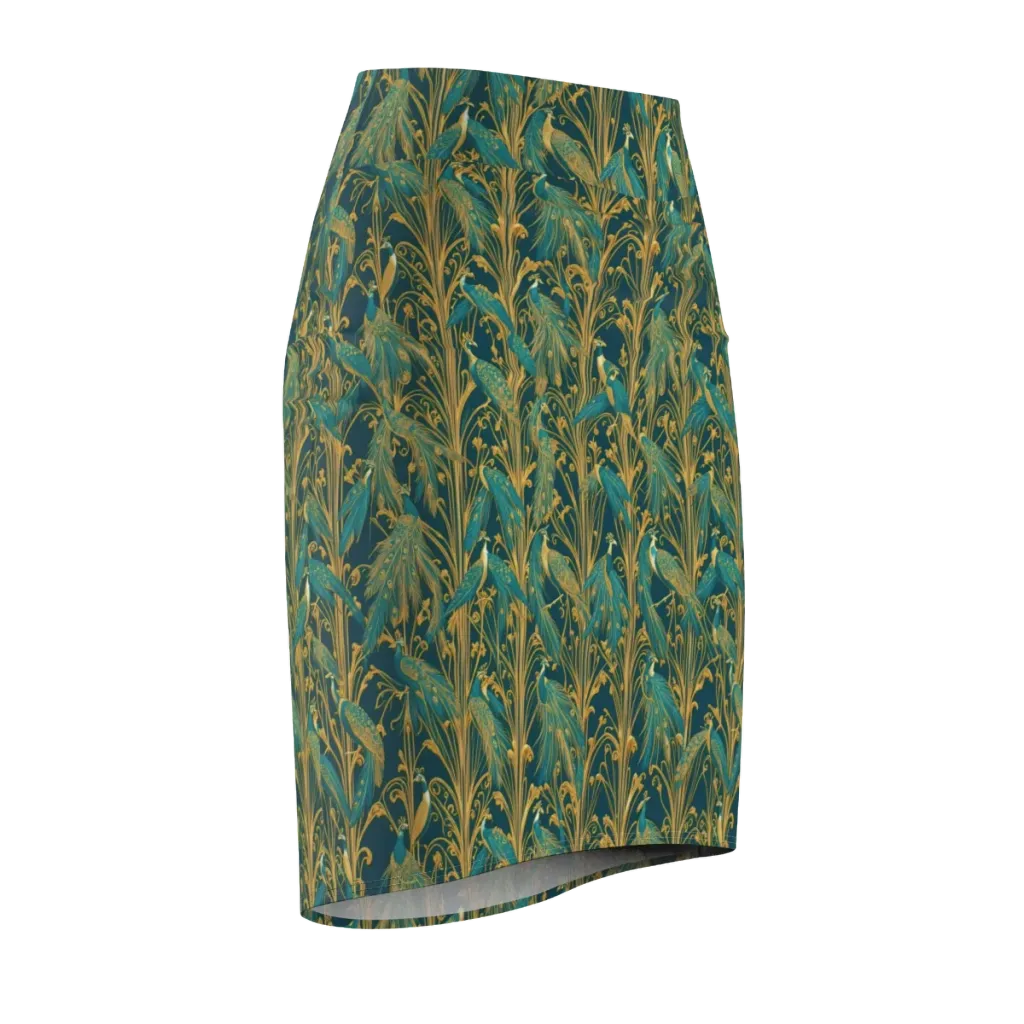 Gilded Peacock on Pencil Skirt — Front Side