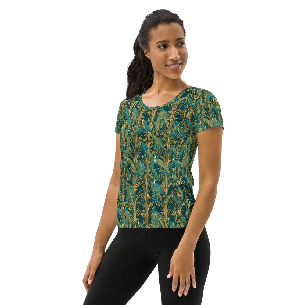 Gilded Peacock on Women's Athletic T-Shirt — Left