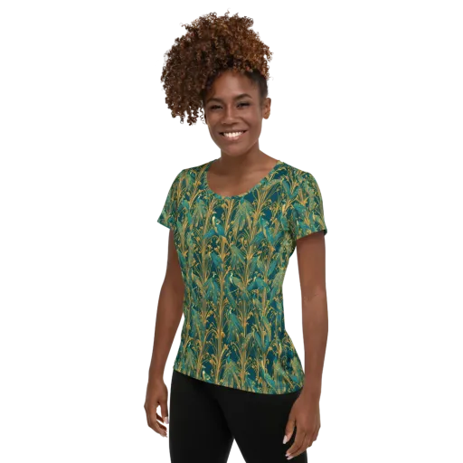 Gilded Peacock on a Women's Athletic T-Shirt