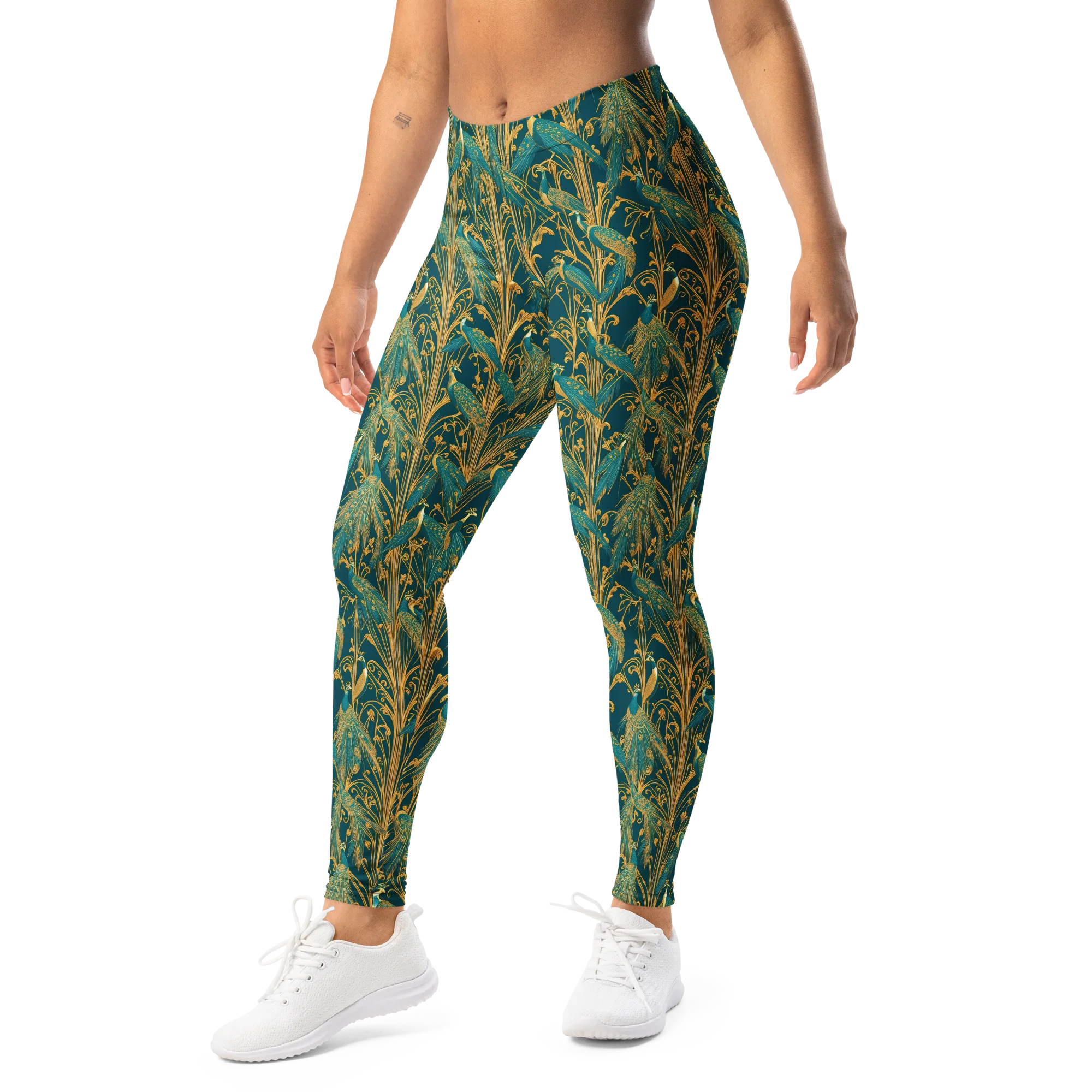 Gilded Peacock on Leggings — Left Front