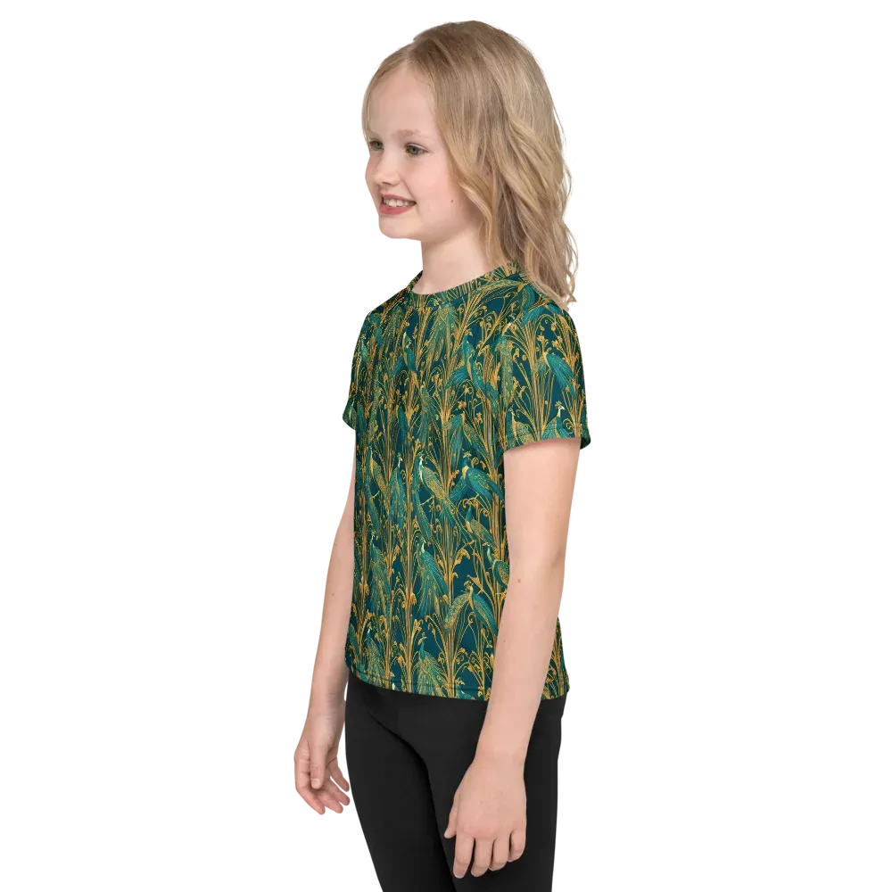 Gilded Peacock on Kids Crew Neck T-Shirt — Left