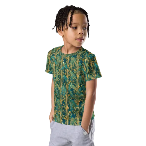Gilded Peacock on a Kids Crew Neck T-Shirt