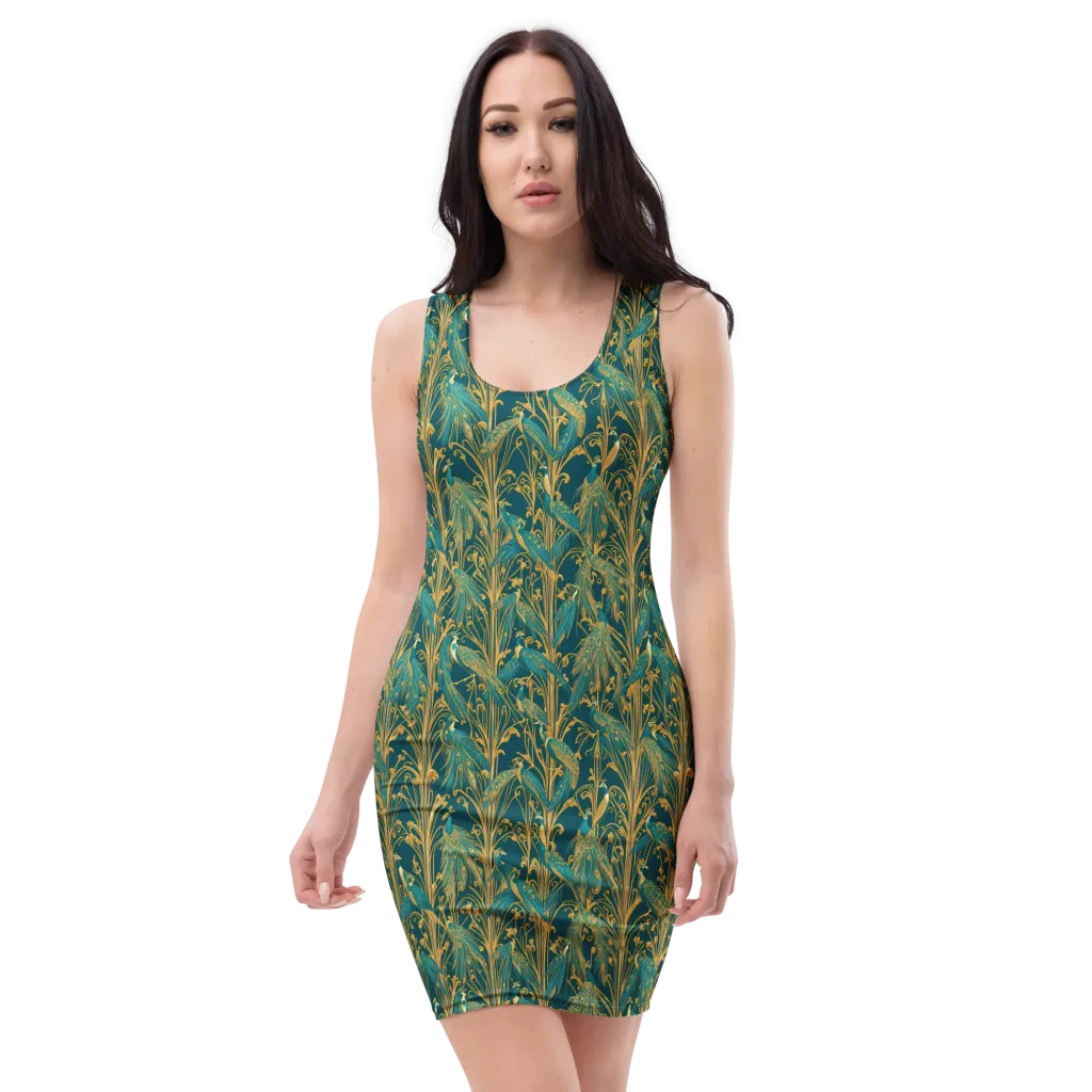 Gilded Peacock on Bodycon Dress — Front