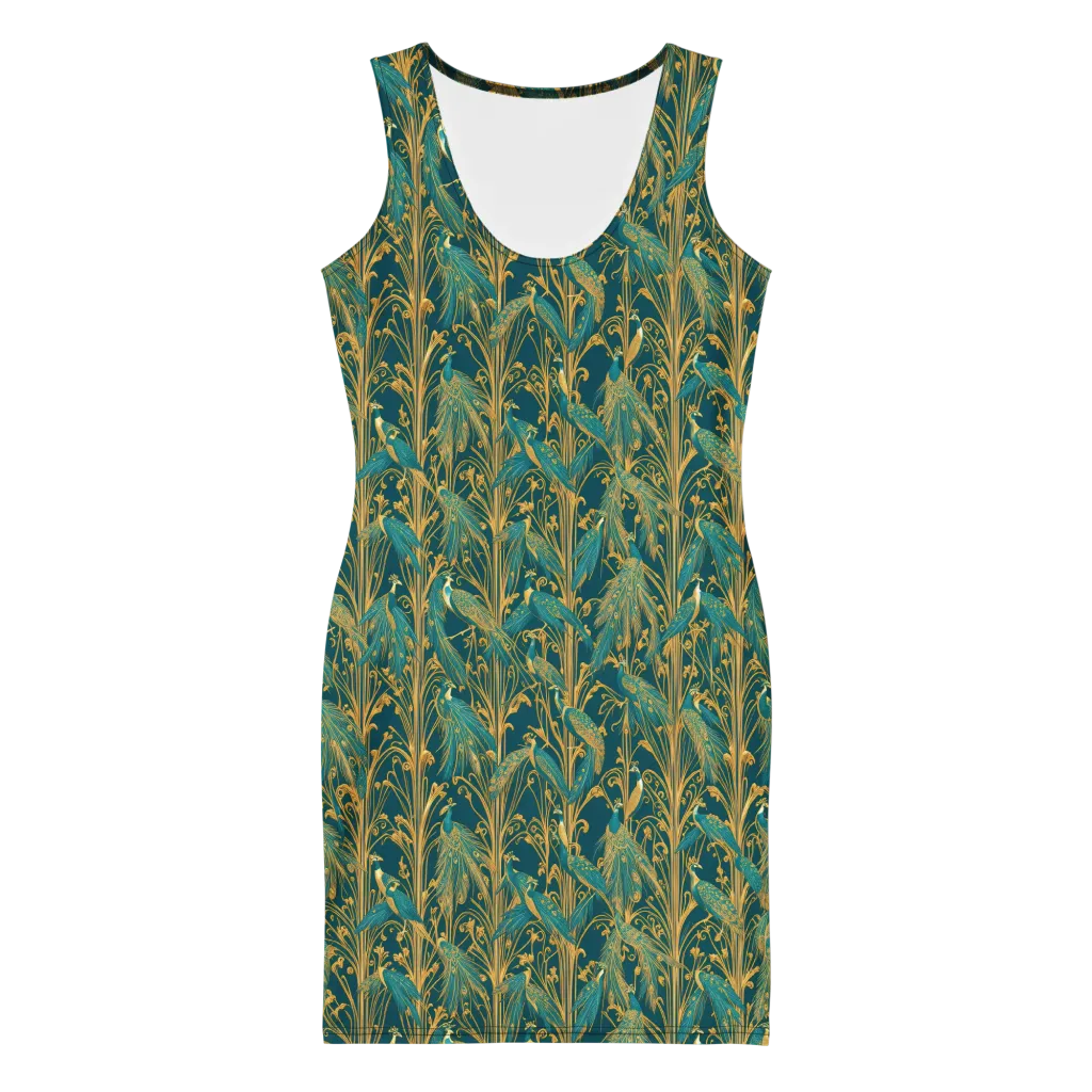 Gilded Peacock on Bodycon Dress — Front