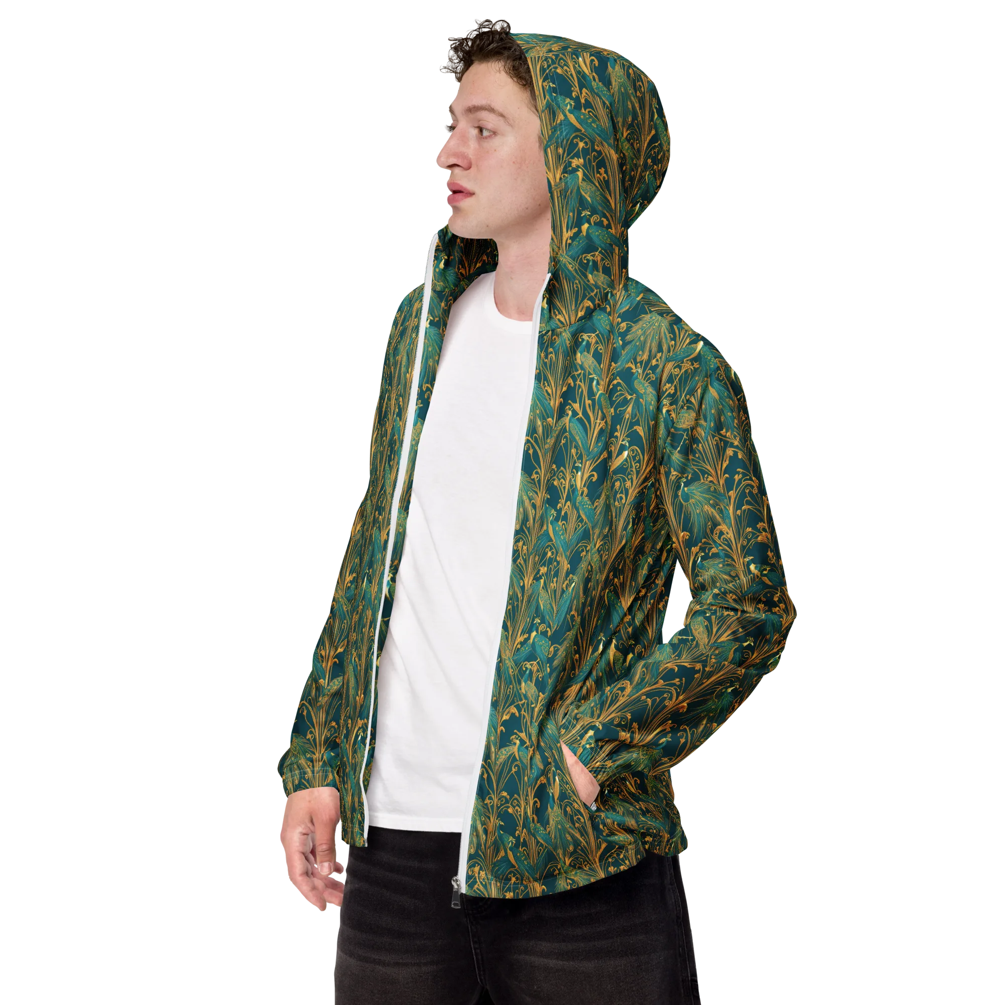Gilded Peacock on Men's Windbreaker — Left Front