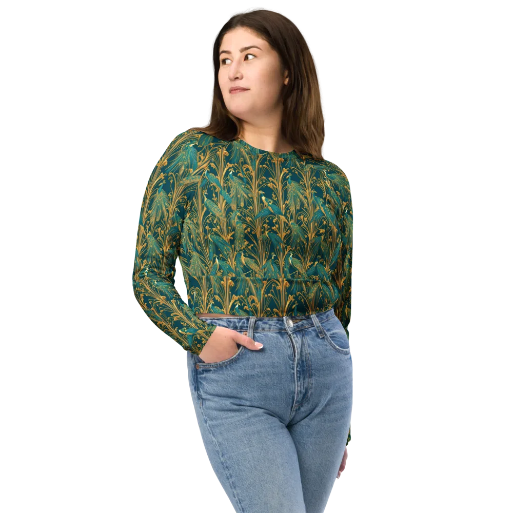 Gilded Peacock on Long Sleeve Crop Top — Front
