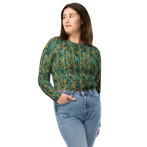 Gilded Peacock on a Long Sleeve Crop Top