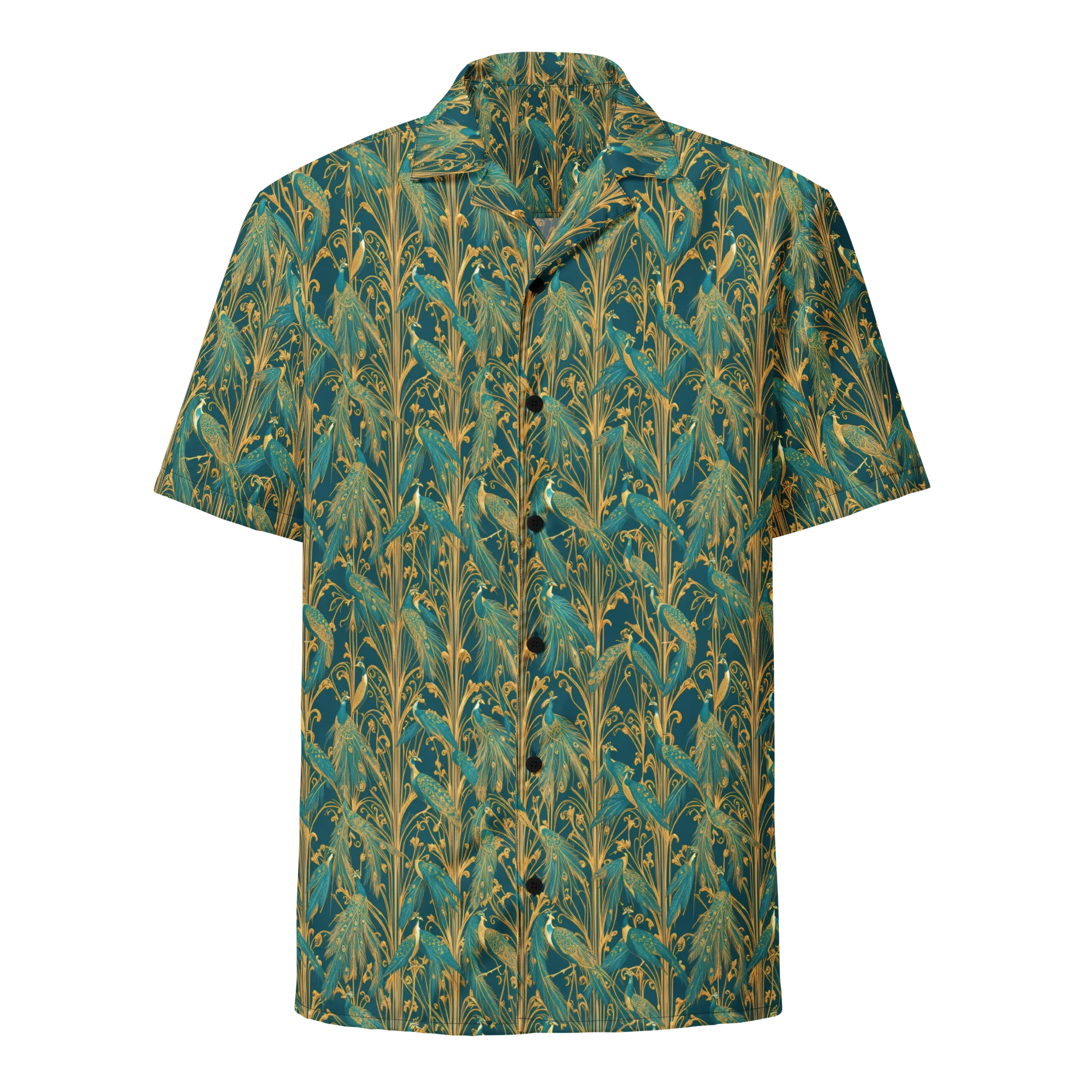 Gilded Peacock on Button Shirt — Front