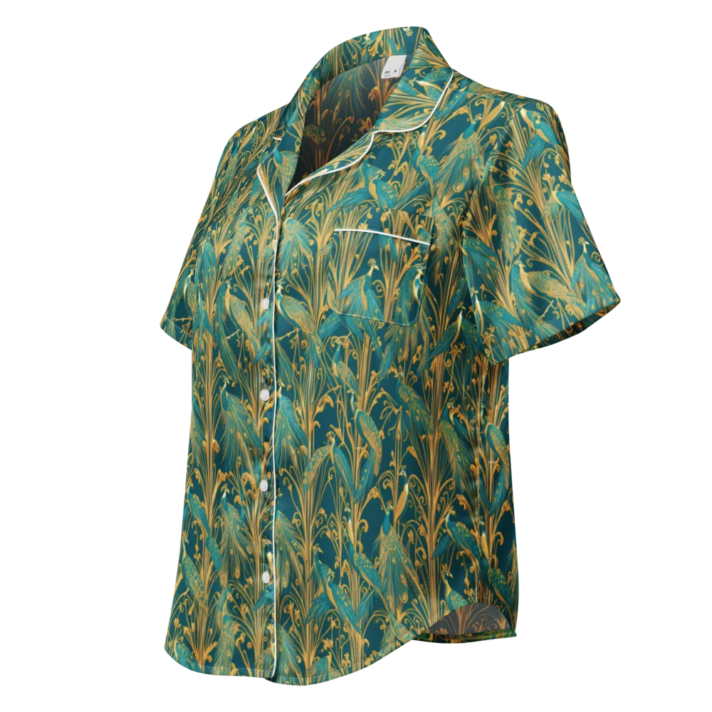 Gilded Peacock on Women's Short Sleeve Pajama Top — Left Front