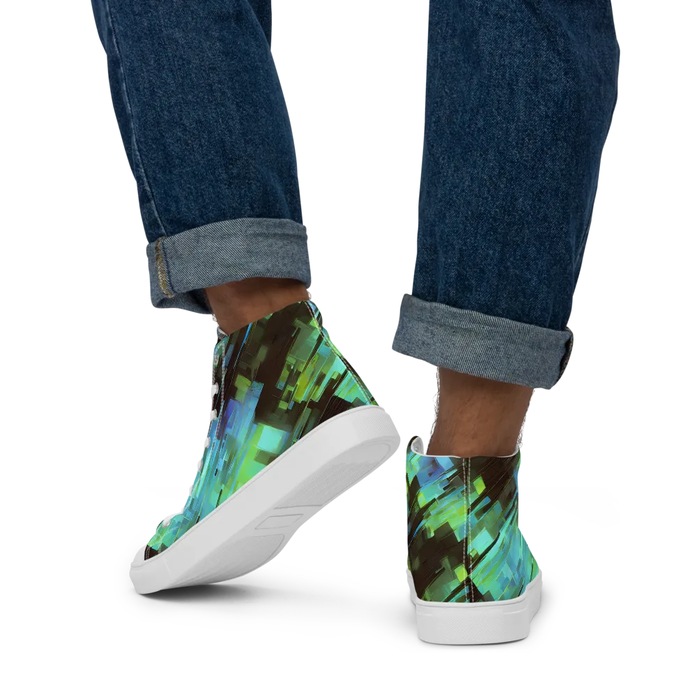 Cyber Shard on Men's High Top Canvas Shoes — Back