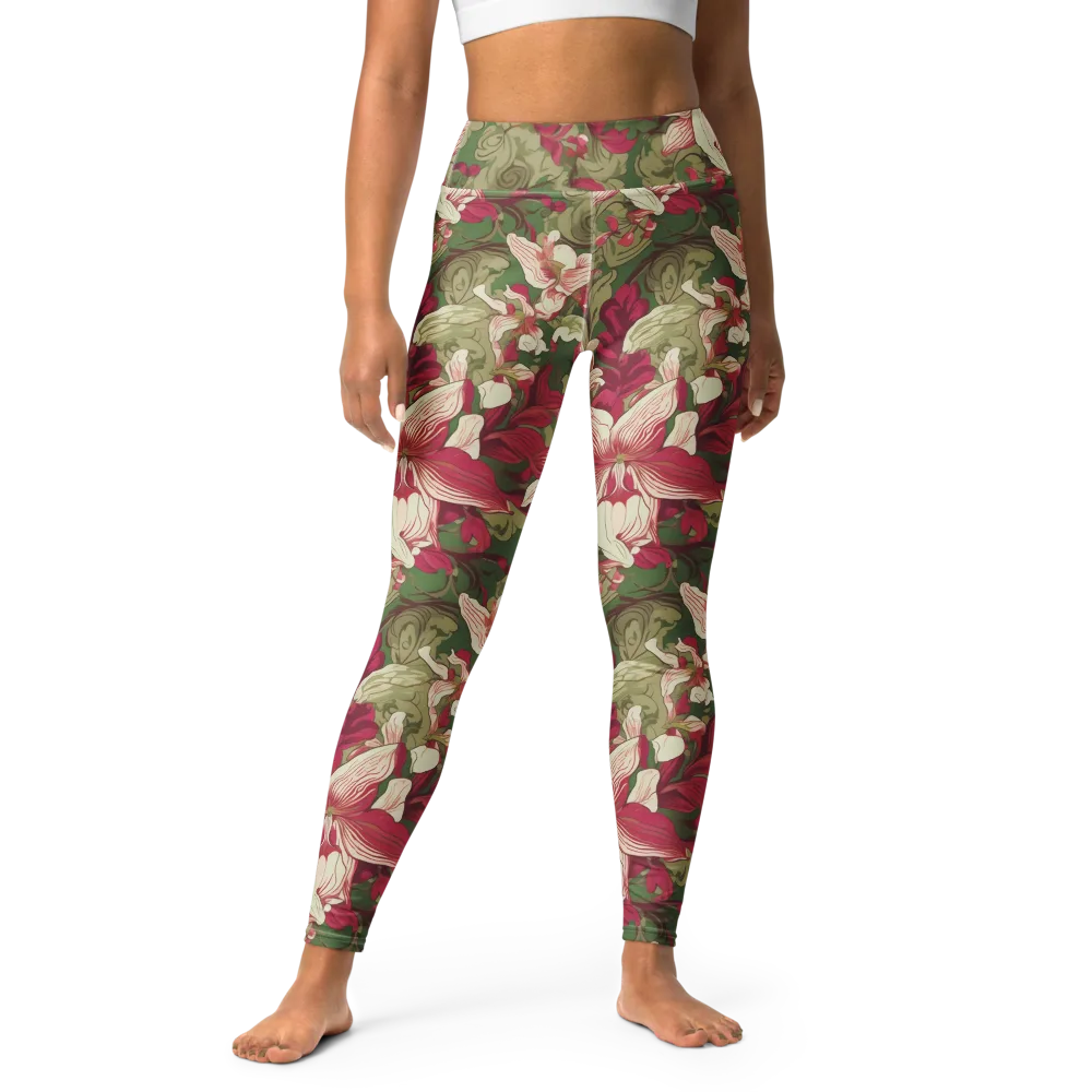 Burgundy Botanica on Yoga Leggings — Front