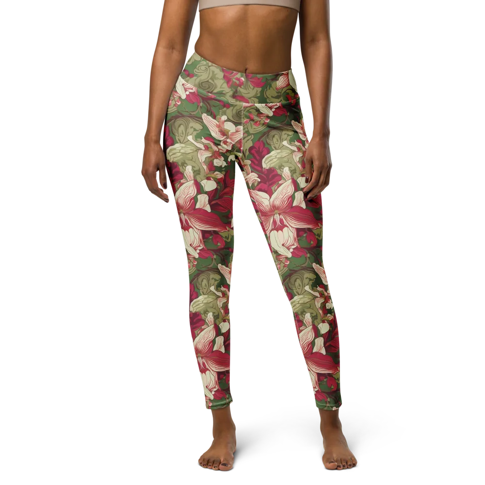 Burgundy Botanica on Yoga Leggings — Front
