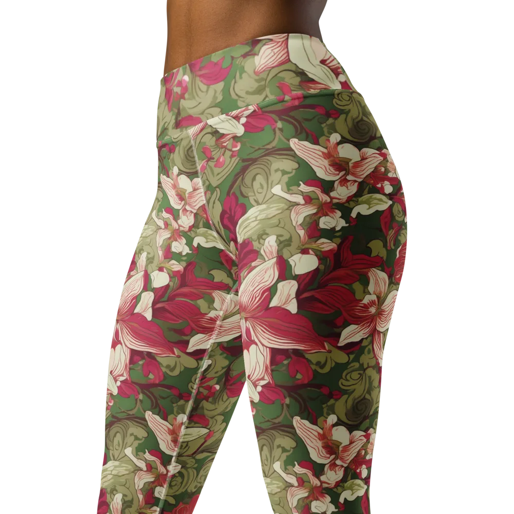 Burgundy Botanica on Yoga Leggings — Left Front
