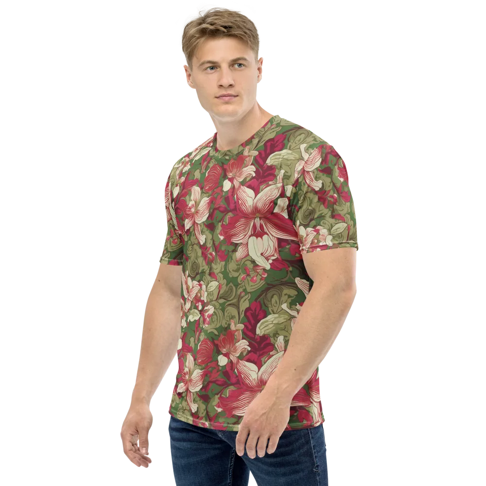 Burgundy Botanica on Men's Crew Neck T-Shirt — Left