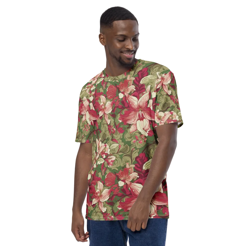 Burgundy Botanica on Men's Crew Neck T-Shirt — Left