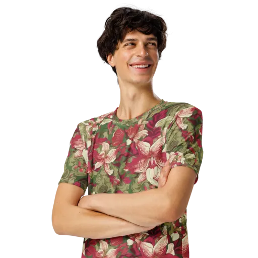 Burgundy Botanica on a Men's Crew Neck T-Shirt