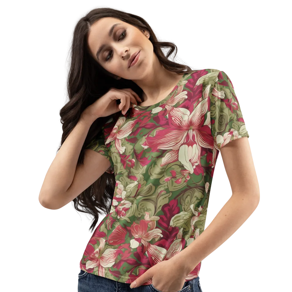 Burgundy Botanica on Women's Crew Neck T-Shirt — Left Front
