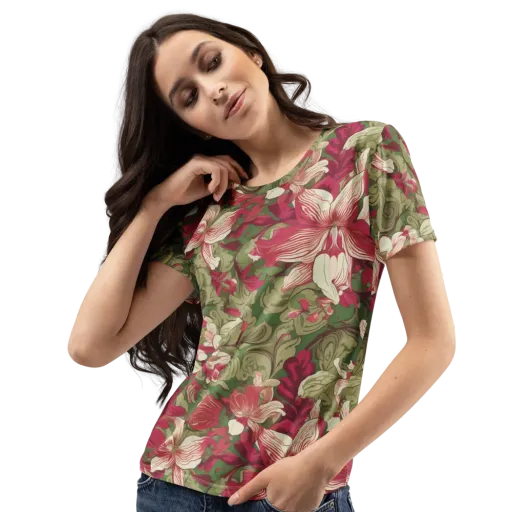 Burgundy Botanica on a Women's Crew Neck T-Shirt