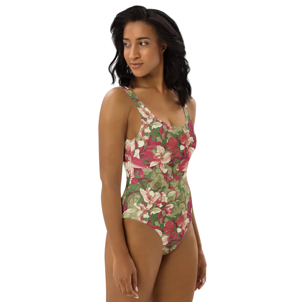 Burgundy Botanica on One-Piece Swimsuit — Right