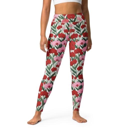 Crimson Orchid Garden on a Yoga Leggings