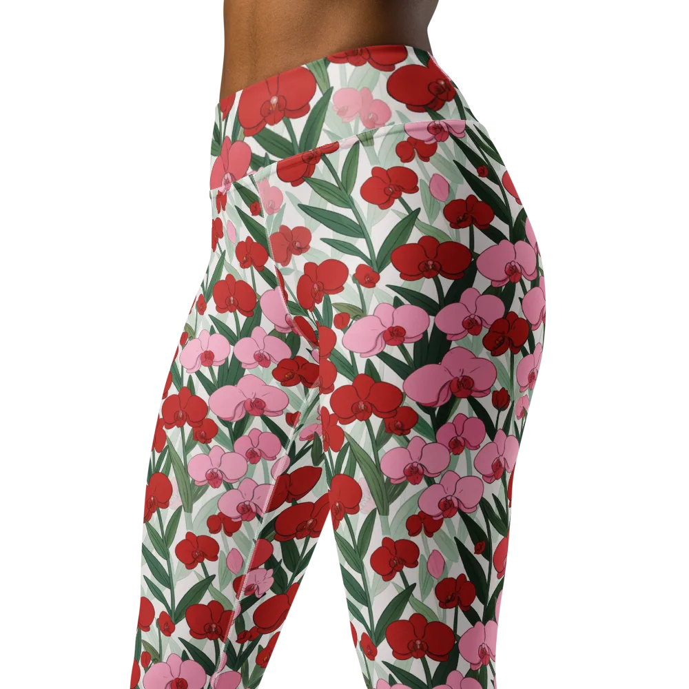 Crimson Orchid Garden on Yoga Leggings — Left Front