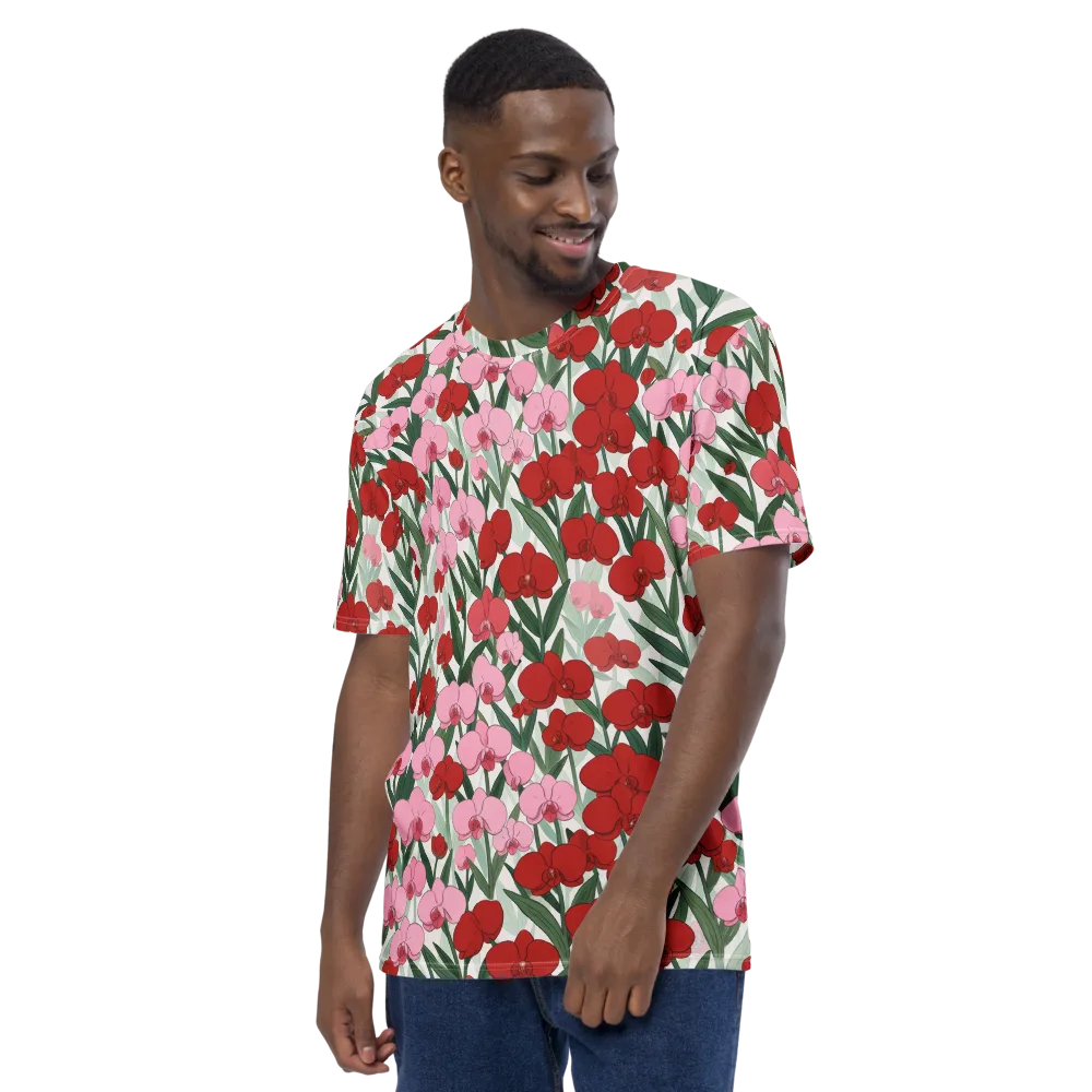 Crimson Orchid Garden on Men's Crew Neck T-Shirt — Left