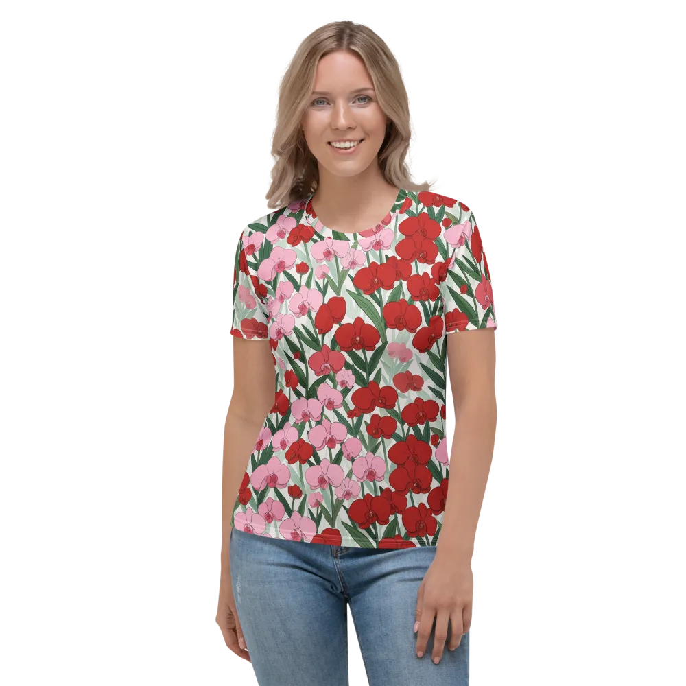 Crimson Orchid Garden on Women's Crew Neck T-Shirt — Front