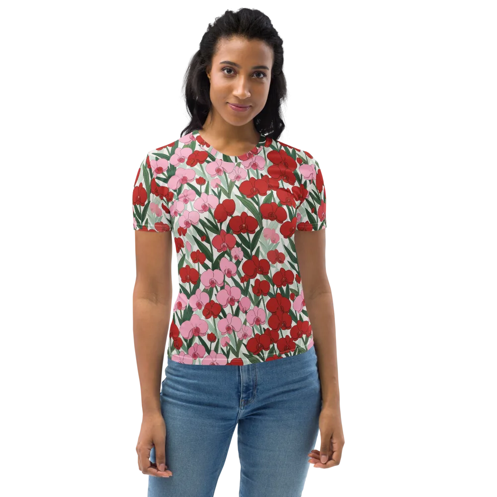 Crimson Orchid Garden on Women's Crew Neck T-Shirt — Front